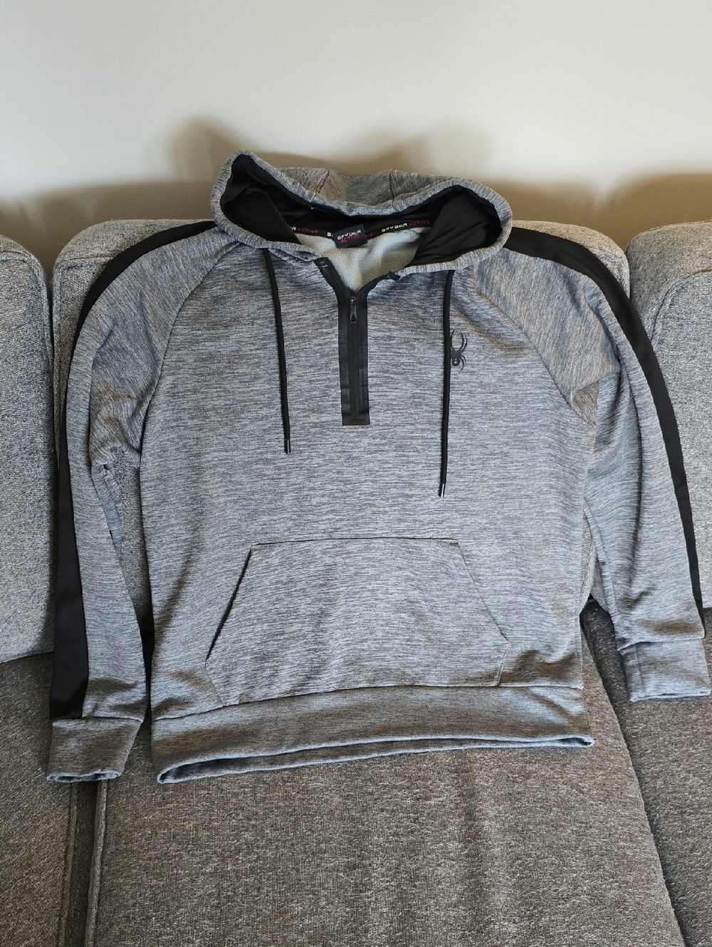 Spyder Gray Hoodie with Black Shoulder Stripes